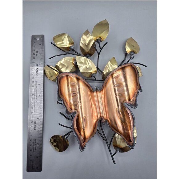 VTG 70's MCM Brutalist Copper Butterfly & Leaves Wall Art Copper Metal‎ Wall Art - Picture 7 of 7